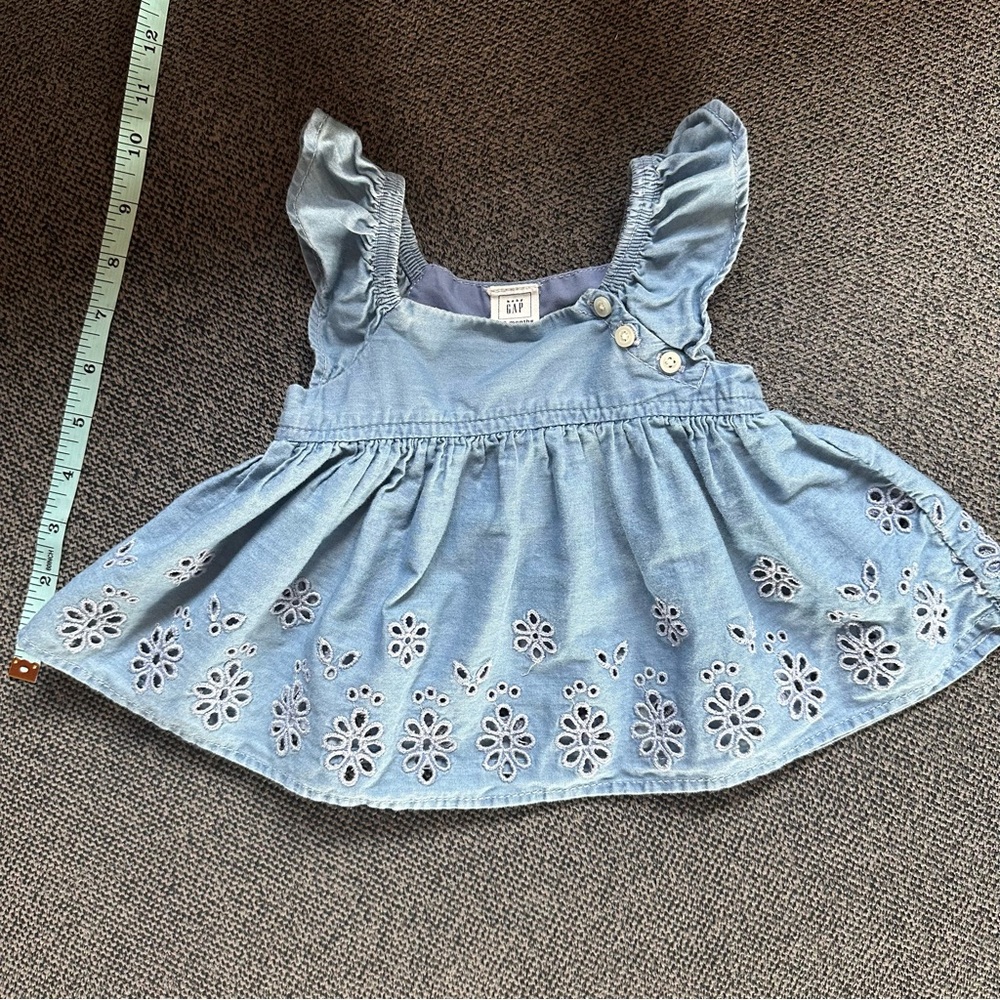 GAP Blue Denim Kids Dress with Floral Embroidery